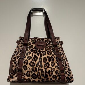J Crew Collection leather and calfhair Leopard Print Tote Bag with Brown Trim